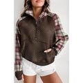 Khaki Printed Plaid Sleeve Patchwork Collared T...