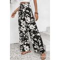 Black Floral Print Smocked High Waist Wide Leg ...