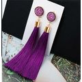 Purple Long Tassel Hook Earrings