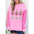 Pink Christmas Nutcracker Graphic Sequin Sleeve...