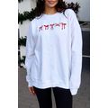 White Diverse Bow Embroidery Drop Shoulder Swea...