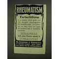 1903 McKesson & Robbins Tartarlithine Ad - Rheu...