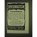 1903 McKesson & Robbins Tartarlithine Ad - Rheu...