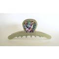 Shiny greenish/ gray with abalone effect hair c...