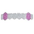 8 Teeth Top Grillz Mouth Full Iced Hip Hop Pink...