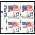 2114, Mint NH 22¢ Flag Misperfed Error Zip Bloc...