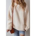 White Solid Fleece High Neck Drop Shoulder Pull...