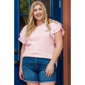 Light Pink Plus Size Crinkle Textured Ruffle Sl...