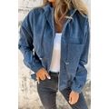 Real Teal Corduroy Drawstring Hooded Pocket Zip...