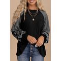 Black Contrast Print Striped Raglan Long Sleeve...