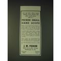 1937 j.W. Fecker Scopes Ad - Get out after those wood-chucks, crows, hawks