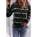 Black Striped Drawstring Button Long Sleeve Hoodie