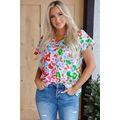 Green Contrast Leopard Print V Neck Short Sleev...