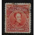 VENEZUELA 1915 25c RED SIMON BOLIVAR SG 384 FIN...