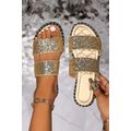Gold Glittering Hollow Out Dual Straps Flat Sli...