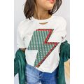 White Rhinestone Decor Bolt Graphic Ripped West...