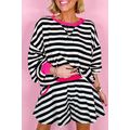 Black Stripe Contrast Ribbed Banding Long Sleev...