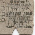 G.W.R. Edmondson Ticket - New Cross to Uxbridge...