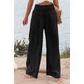Black Shirred High Waist Plus Size Wide Leg Pants