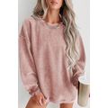 Pink Solid Ribbed Knit Round Neck Pullover Swea...
