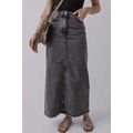 Dark Grey Denim Raw Hem Back Split High Waist L...