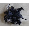 BLACK FASCINATOR | NET RIBBON FEATHERS | COMB/W...