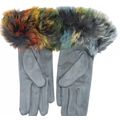 Ladies Gloves Grey with Multicoloured Faux Fur ...