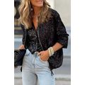 Black Sequin Zip up Round Neck Long Sleeve Jacket
