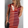 Brown Stripe Color Block Quarter Zip Collar Sho...