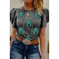 Dark Grey Sequin Turquoise Pattern Ruffle Sleev...