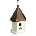 White Wood Songbird Birdhouse with Brown Copper...