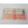 LLOYDS CHEQUE USED 22 SEPT 1950 (13/01)