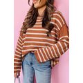 Brown Stripe Drop Shoulder Casual Sweater