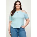 Women's Plus Size, Solid Ribbed Cold Shoulder Top