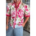 Rose Plus Size Floral Print Frilled Stripes Det...