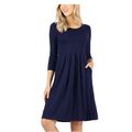 3/4 Sleeve Pleated Dress With Pockets With Plus...