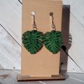 Green Monstera Leaf Earrings