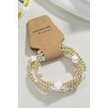 White Cross Pearl Decor Beaded Elastic Multi La...