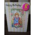 Age 8 Birthday Card with Badge (girls) - 002