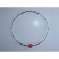 Red Glass Choker Bead Necklace Silver Tube Bead...