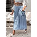 Beau Blue Buttoned Front High Waist Side Pocket...