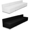 Black White Leather 3 Pc Linear Sectional Recep...
