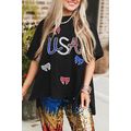 Black Sequin USA Bow Graphic Independence Day T...