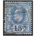 Ceylon 1903 SG271 15c Blue Wmk Crown CA Good+ U...