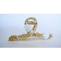 Large gold metal white flower leaves beads hair...