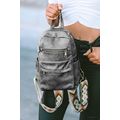 Gray Double Zipper Faux Leather Backpack
