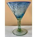 Martini Glass Blue & White w/Green stem & base ...