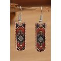Burgundy Western Aztec Pattern Alloy Dangle Ear...
