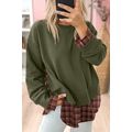 Moss Green Vintage Plaid Patchwork Drop Shoulde...