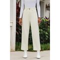 Beige Corduroy High Waist Straight Leg Pants